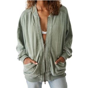 FREE PEOPLE We The Free Robby Bomber Zip Jacket NEW Size XS Washed Army Green